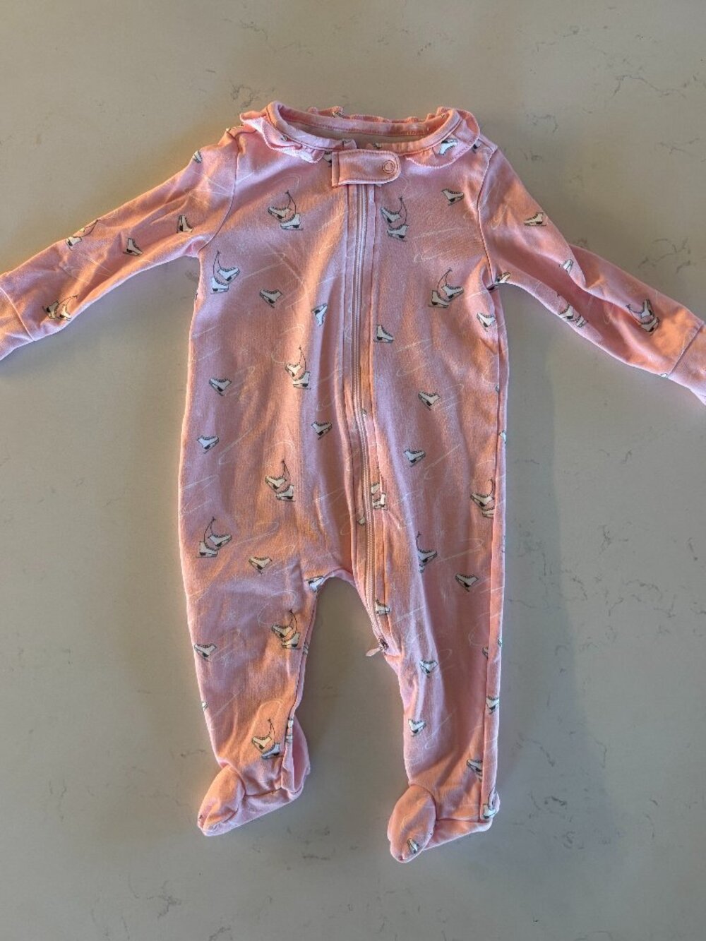 Petite Plume Pink Ice Skates Print Footie Sleeper Two Way Zipper Romper, NWOT